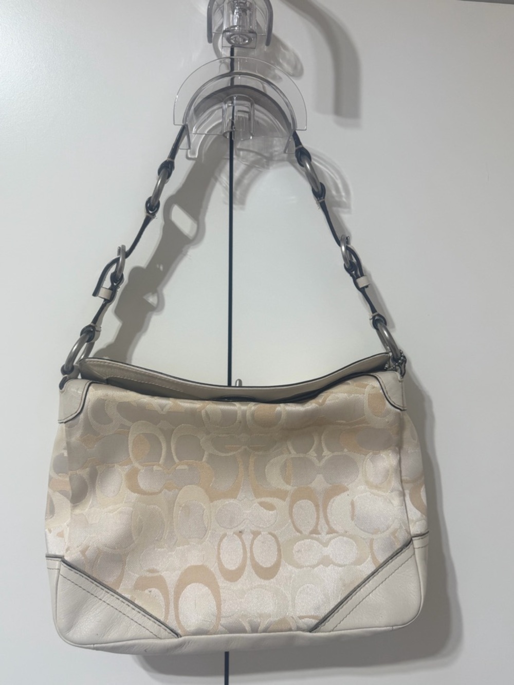 Coach Chelsea Cream Signature Jacquard Shoulder Bag Turnlock with Leather Trim